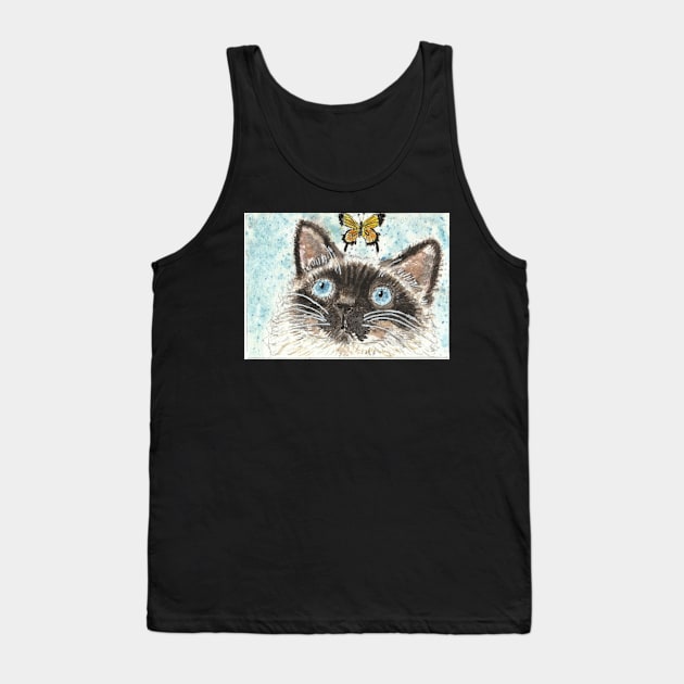 Siamese cat with the butterfly Tank Top by SamsArtworks